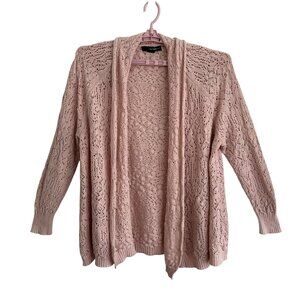Pink Open-Front Lace Knit Cardigan Sweater 1X By Denim 24/7 Boho Cottagecore